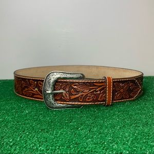 Embossed Genuine Leather Western Style Leather Honey Belt Cowboy/Cowgirl Western